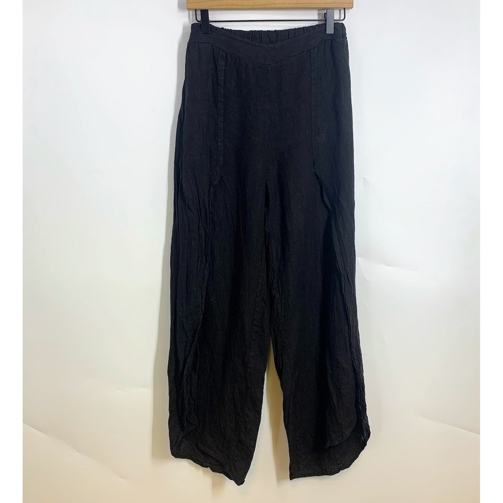 TEMPO PARIS Black Linen Blend Wide Leg Cropped‎ Pants Size S